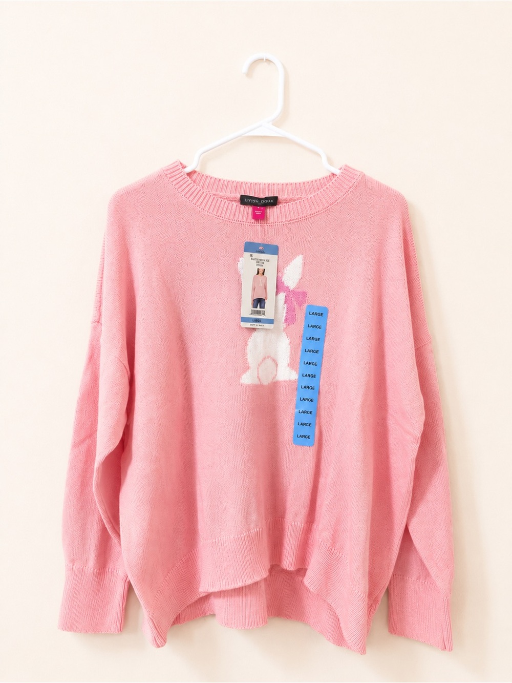 Vince Camuto Pink Crewneck Sweater with White Bunny Motif